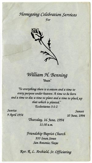 [Funeral Program for William H. Benning, June 16, 1994]