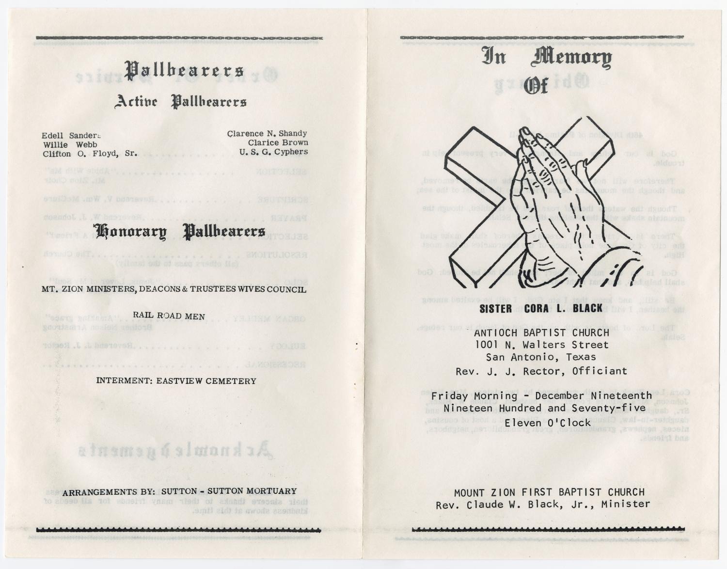 [Funeral Program for Cora L. Black, December 19, 1975]
                                                
                                                    [Sequence #]: 3 of 3
                                                