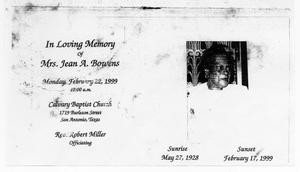 [Funeral Program for Jean A. Bowens, February 22, 1999]