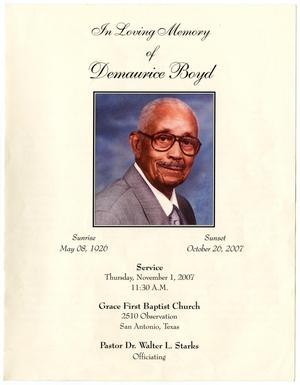 Primary view of object titled '[Funeral Program for Demaurice Boyd, November 1, 2007]'.