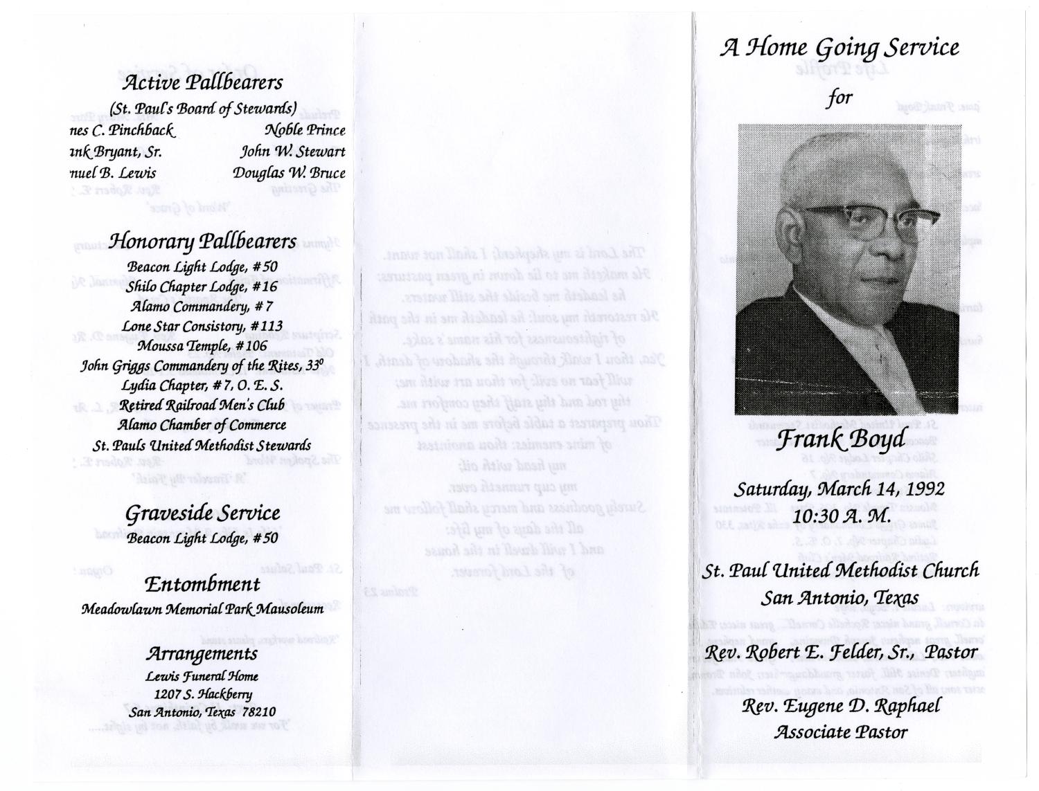 [Funeral Program for Frank Boyd, March 14, 1992]
                                                
                                                    [Sequence #]: 3 of 3
                                                