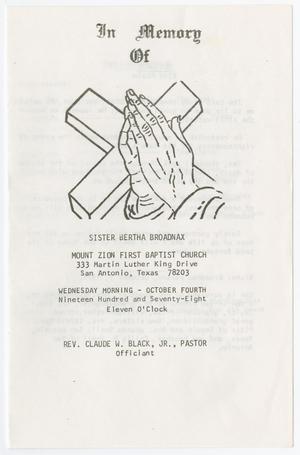 [Funeral Program for Bertha Broadnax, October 4, 1978]