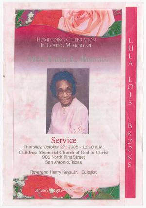 [Funeral Program for Lula L. Brooks, October 27, 2005]
