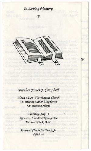 Primary view of object titled '[Funeral Program for James J. Campbell, July 11, 1991]'.