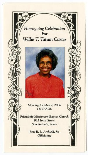 Primary view of object titled '[Funeral Program for Willie Tatum Carter, October 2, 2006]'.