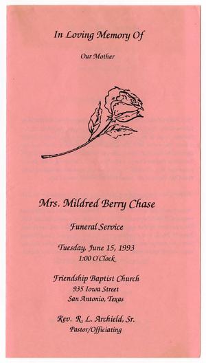 [Funeral Program for Mildred Berry Chase, June 15, 1993]