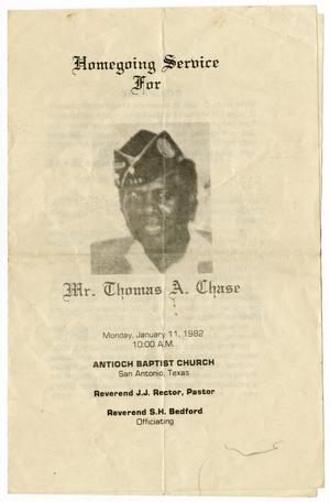 Primary view of object titled '[Funeral Program for Mr. Thomas A. Chase, January 11, 1982]'.