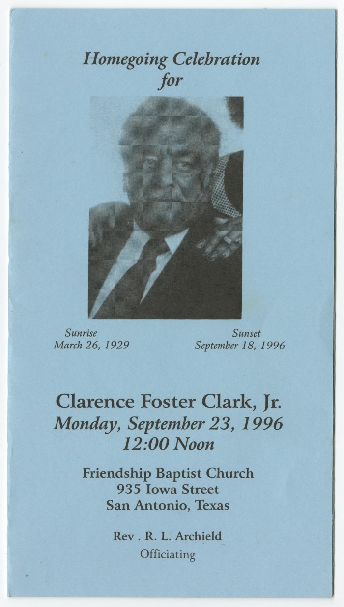 Funeral Program for Clarence Clark, Jr., September 23, 1996] - The Portal  to Texas History