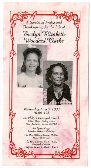 Primary view of object titled '[Funeral Program for Evelyn Woodard Clarke, May 5, 1999]'.