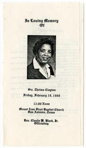 Primary view of object titled '[Funeral Program for Thelma Clayton, February 19, 1988]'.