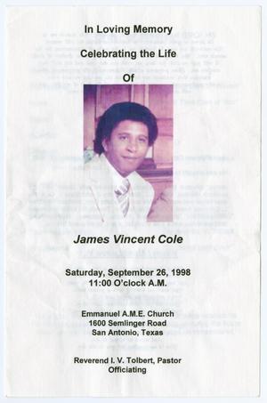 Primary view of object titled '[Funeral Program for James Vincent Cole, September 26, 1998]'.
