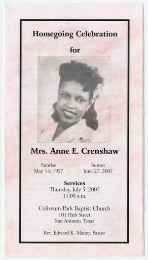 [Funeral Program for Anne E. Crenshaw, July 5, 2007]