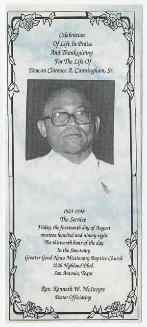 Primary view of object titled '[Funeral Program for Deacon Clarence A. Cunningham, Sr., August 14, 1998]'.