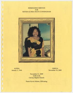 [Funeral Program for Gloria Dean Cunningham, November 21, 2009]