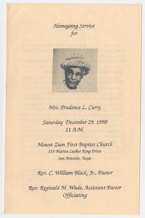 [Funeral Program for Prudence L. Curry, December 29, 1990]