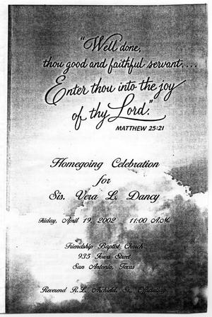 Primary view of object titled '[Funeral Program for Vera L. Dancy, April 19, 2002]'.