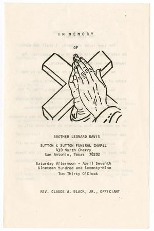 [Funeral Program for Leonard Davis, April 7, 1979]