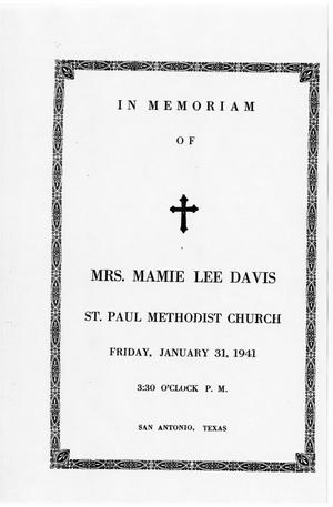 Primary view of object titled '[Funeral Program for Mrs. Mamie Lee Davis, January 31, 1941]'.