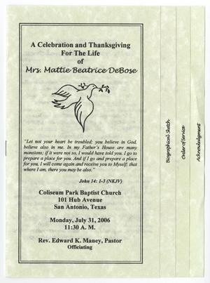 [Funeral Program for Mattie Beatrice DeBose, July 31, 2006]