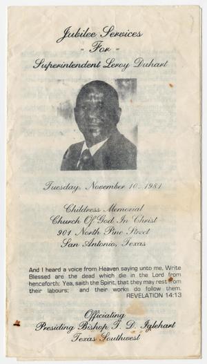 Primary view of object titled '[Funeral Program for Superintendent Leroy Duhart, November 10, 1981]'.