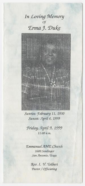 [Funeral Program for Erma J. Duke, April 9, 1999]