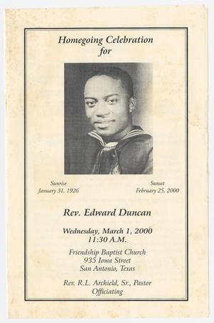 Primary view of object titled '[Funeral Program for Edward Duncan, March 1, 2000]'.