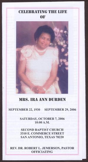 [Funeral Program for Ira Ann Durden, October 7, 2006]