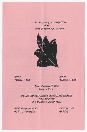 [Funeral Program for Joyce P. Galloway, December 19, 1996]