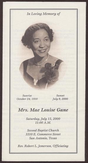 [Funeral Program for Mae Louise Gane, July 15, 2000]