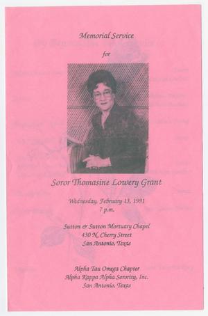 [Funeral Program for Thomasine Lowery Grant, February 13, 1991]