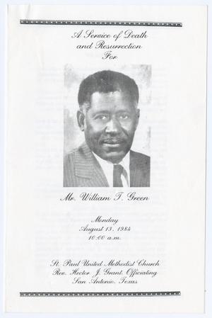[Funeral Program for William T. Green, August 13, 1984]