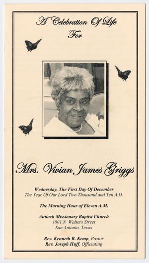 Primary view of [Funeral Program for Vivian James Griggs, December 1, 2010]