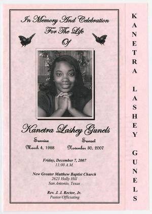 [Funeral Program for Kanetra Lashey Gunels, December 7, 2007]