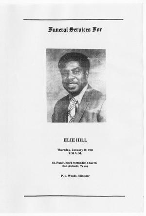 Primary view of object titled '[Funeral Program for Elie Hill, January 29, 1981]'.