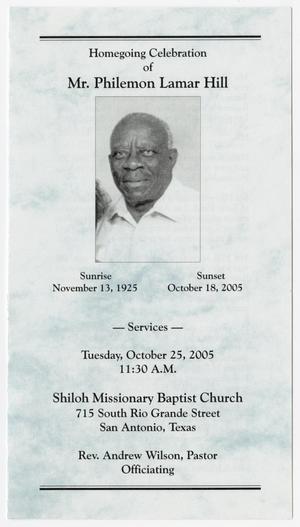 [Funeral Program for Philemon Lamar Hill, October 25, 2005]