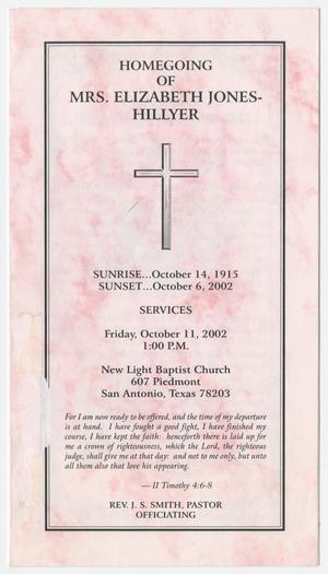 [Funeral Program for Elizabeth Jones-Hillyer, October 11, 2002]