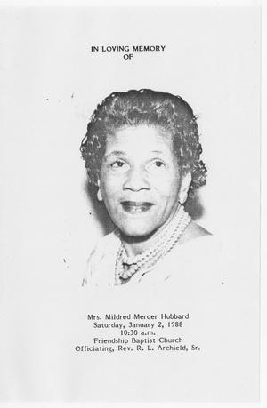 [Funeral Program for Mildred Mercer Hubbard, January 2, 1988]