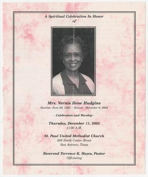 [Funeral Program for Vernis Ilene Hudgins, December 11, 2003]