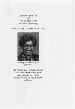 [Funeral Program for Joyce K. Hurst, October 4, 2004]