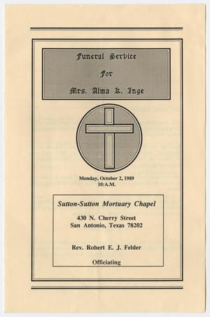 [Funeral Program for Alma Keener Inge, October 2, 1989]