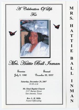 [Funeral Program for Hattie Ball Inman, December 29, 2007]