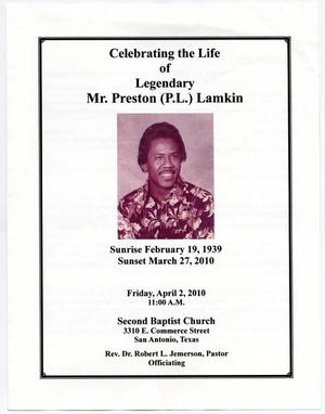 Primary view of [Funeral Program for Preston Lamkin, April 2, 2010]