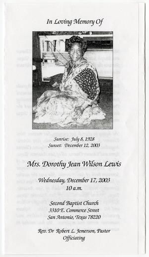 [Funeral Program for Dorothy Jean Wilson Lewis, December 17, 2003]