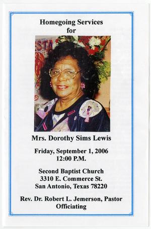 [Funeral Program for Dorothy Sims Lewis, September 1, 2006]