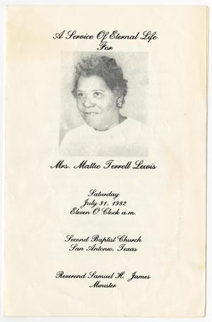 [Funeral Program for Mattie Terrell Lewis, July 31, 1982]