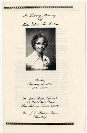 [Funeral Program for Edna M. Linton, February 18, 1985]