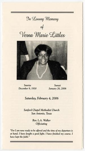 [Funeral Program for Verna Marie Littles, February 4, 2006]