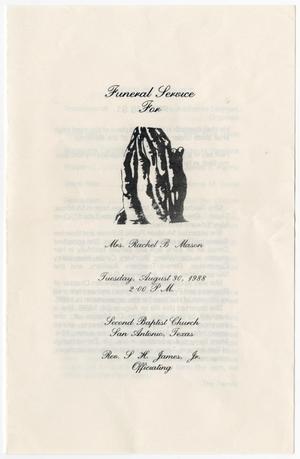 [Funeral Program for Rachel B. Mason, August 30, 1988]