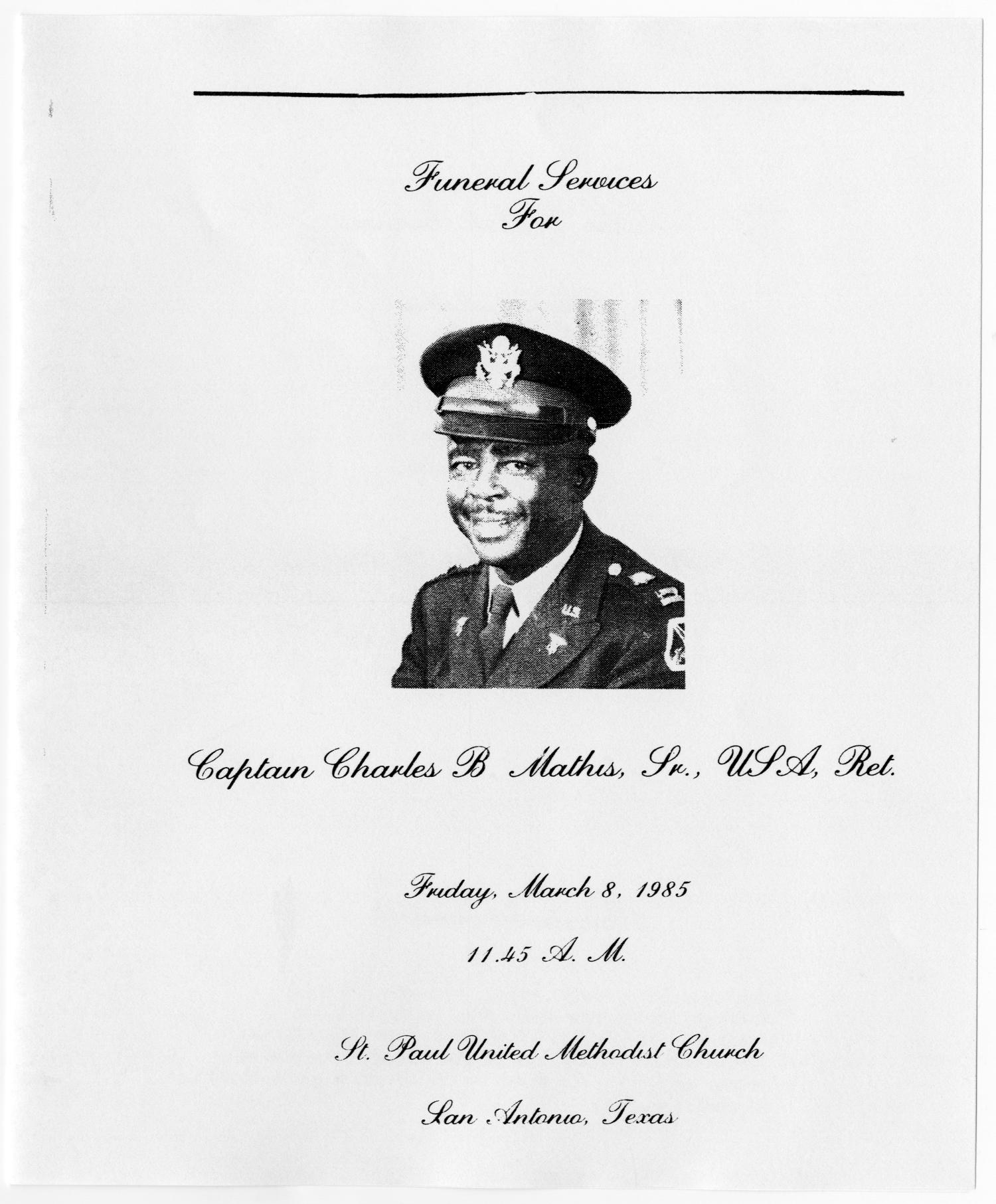 Funeral Program For Charles B Mathis Sr March 8 1985 The