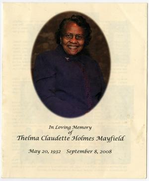 [Funeral Program for Thelma Claudette Holmes Mayfield, September 13, 2008]